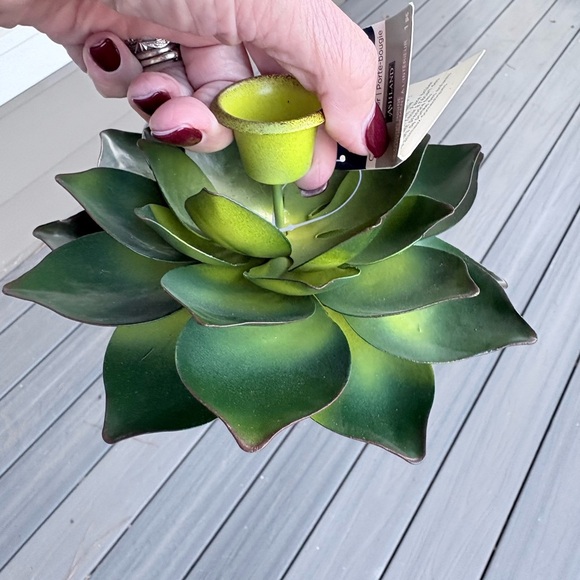 Ashland Coastal Prep Metal Open Lotus Candle Holder Green Yellow 6”X 2.5” New - Picture 5 of 5